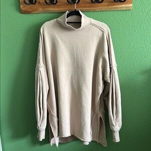 We The Free Peachy-Cream Oversized Sweatshirt with Balloon Sleeves